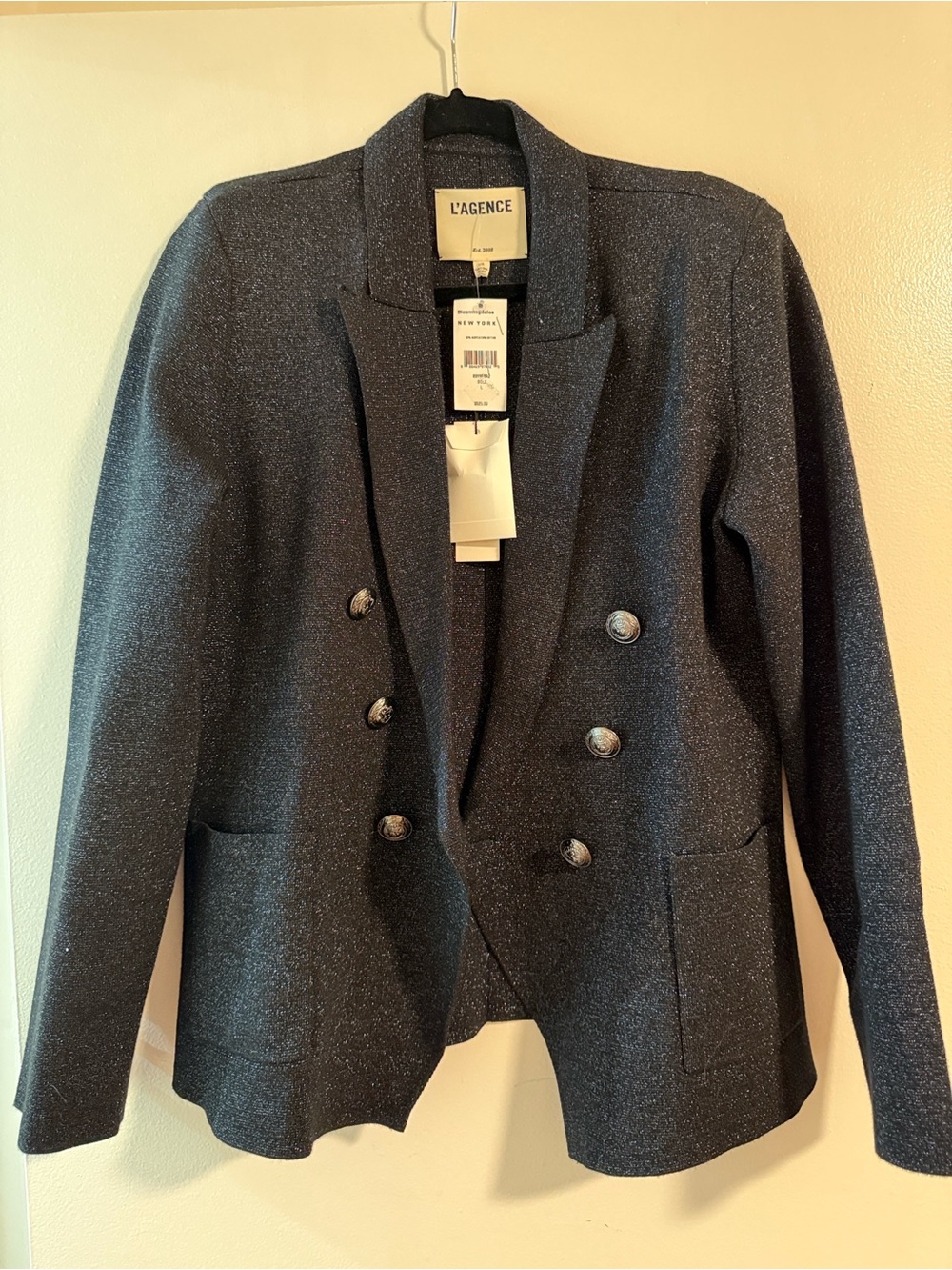 L'AGENCE Sparkle Black Double-Breasted Blazer